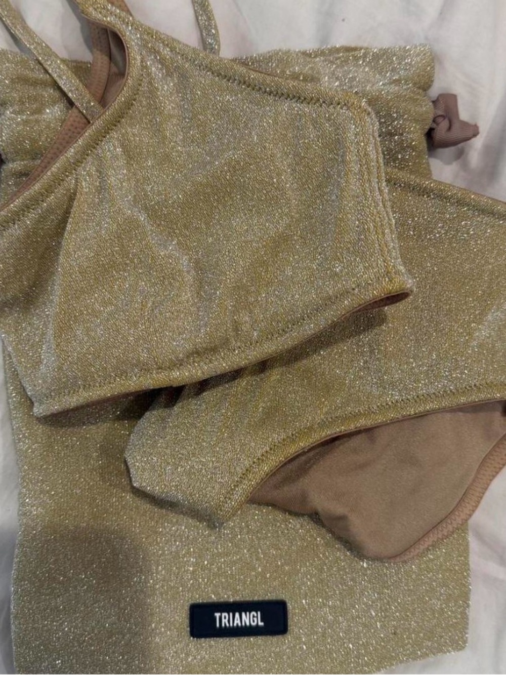 triangl swimwear Gold Shimmer Bandeau Bikini Set